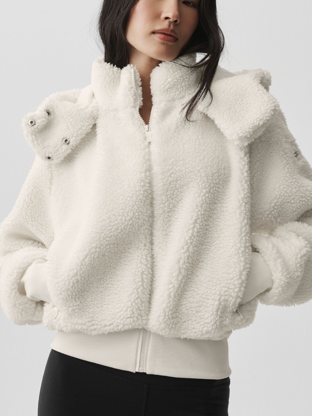 ALO Yoga Cream Sherpa Hooded Zip Jacket